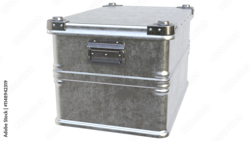 3D rendering of aluminum box on light background. 3D rendering. 3D rendering of aluminum box on light background. 3D rendering.