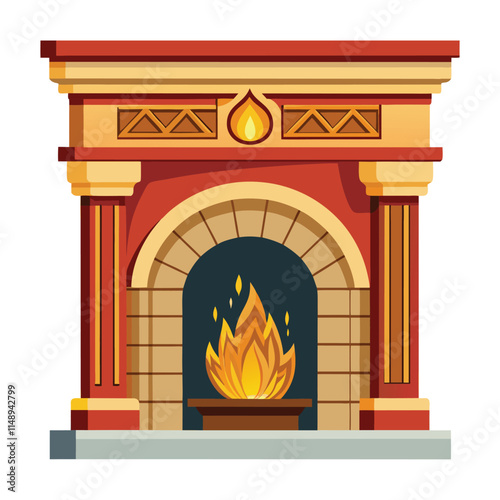 Customizable Fireplace Mantel Vector Illustration