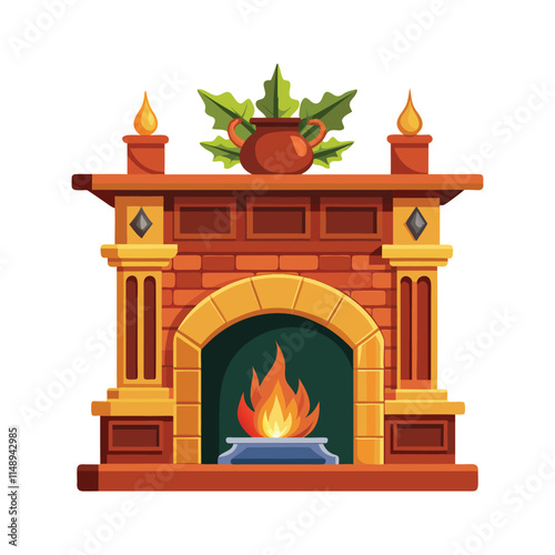 Customizable Fireplace Mantel Vector Illustration