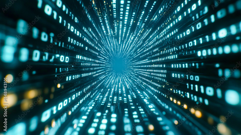 Digital data tunnel with binary code flowing at high speed Digital data tunnel with binary code flowing at high speed