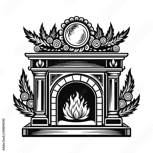 Simple Fireplace Mantel Silhouette Vector Illustration