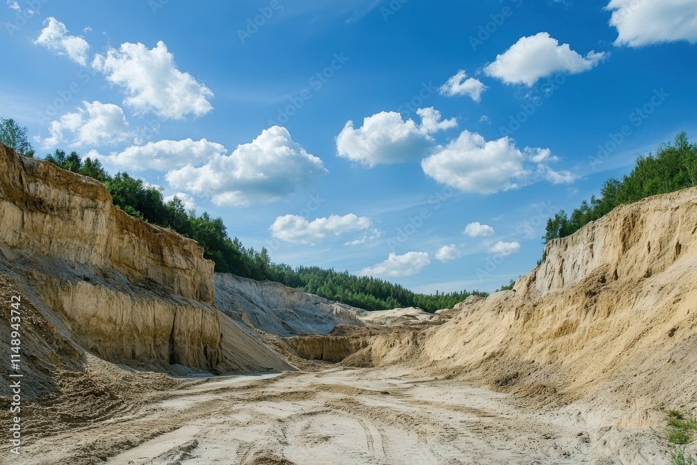 Sand pit under a blue sky in the image Sand pit under a blue sky in the image