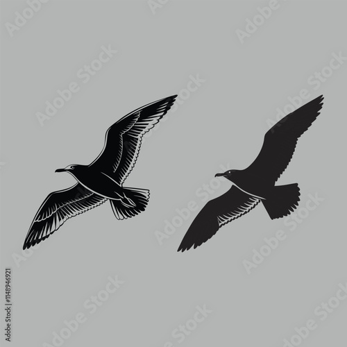 seagull bird silhouette vector design art and illustration