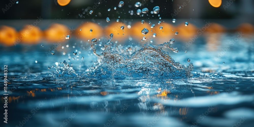 Fototapeta premium Water Splash Captured in Perfect Timing Reflecting Play of Light and Colors in a Dramatic Display of Motion and Artful Photography with Bokeh Effect
