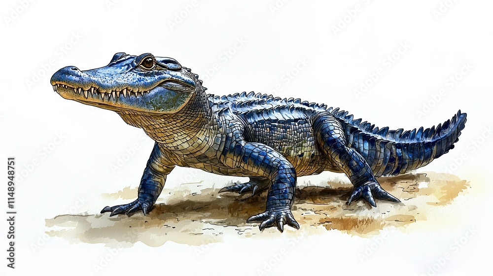 A detailed illustration of a crocodile-like creature on a sandy surface. A detailed illustration of a crocodile-like creature on a sandy surface.