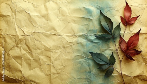 Wallpaper Mural Dried Leaves Arranged on Crumpled Vintage Paper Torontodigital.ca