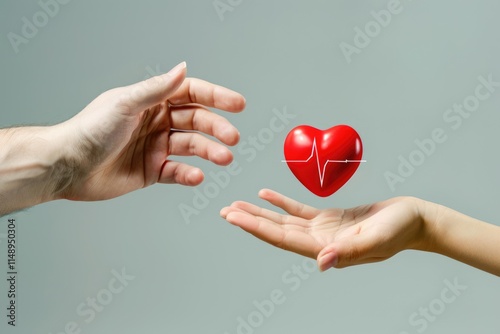 Donation of heart with cardiogram symbolizes charity and healthcare.