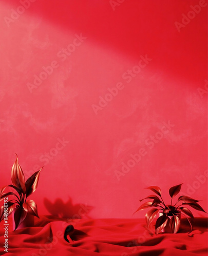 Red with black shady floral background