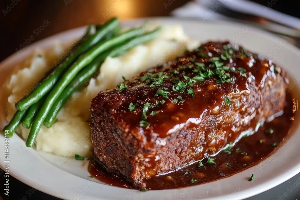 Savory Meatloaf with Mashed Potatoes and Green Beans Savory Meatloaf with Mashed Potatoes and Green Beans