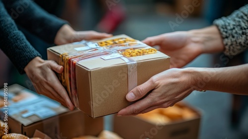 Packaging goods in a vibrant community exchange a local market resource sharing event