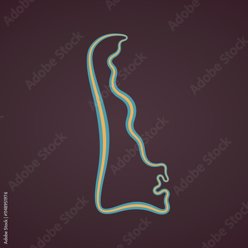 Outline map of Delaware marked with ribbon in colors from the flag.