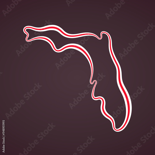Outline map of Florida marked with ribbon in colors from the flag.