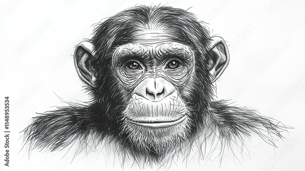 A detailed illustration of a primate's face, showcasing its features and expressions. A detailed illustration of a primate's face, showcasing its features and expressions.
