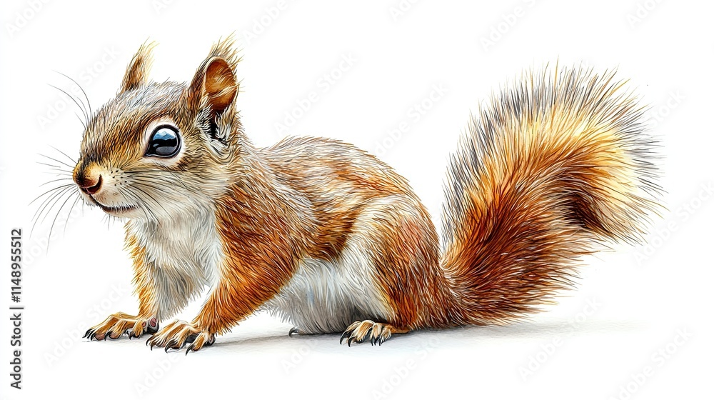 Obraz premium A detailed illustration of a squirrel with a bushy tail and expressive eyes.