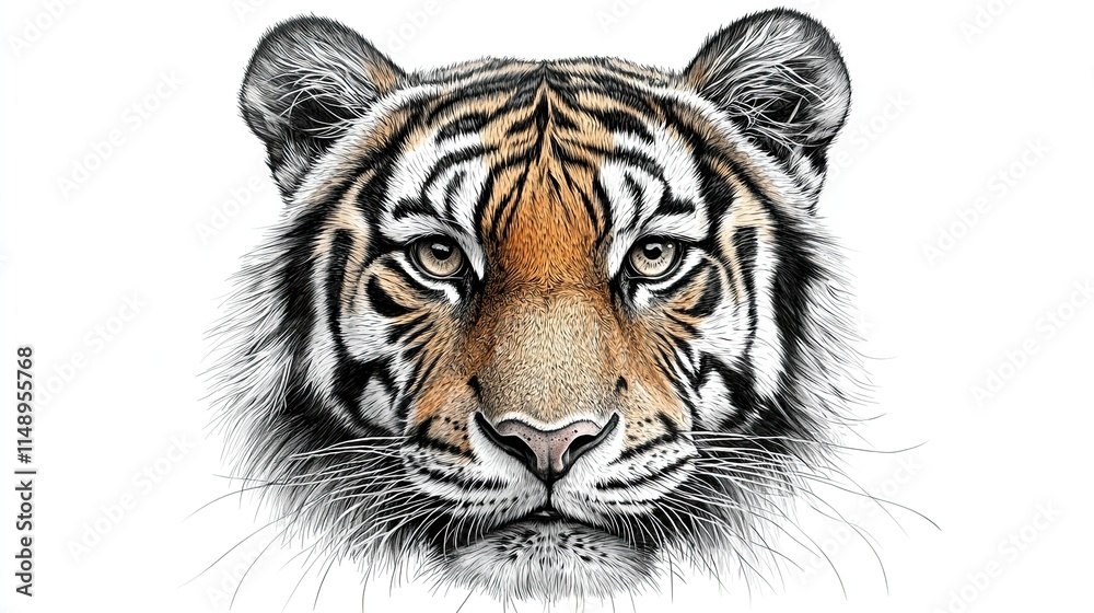 Obraz premium A detailed illustration of a tiger's face showcasing its striking features and colors.