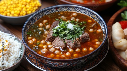 Khash in bowl on table in restaurant photo