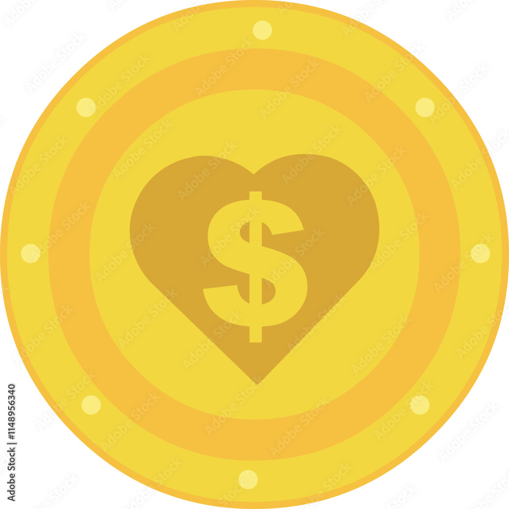 Fototapeta premium vector illustration coin with a heart and dollar sign, in donation concept
