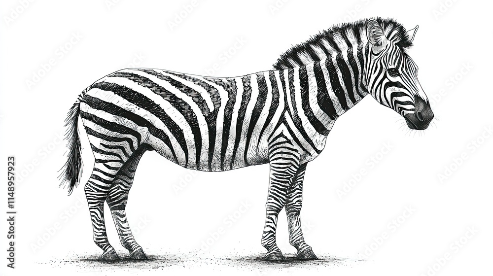 Obraz premium A detailed illustration of a zebra showcasing its distinctive black and white stripes.