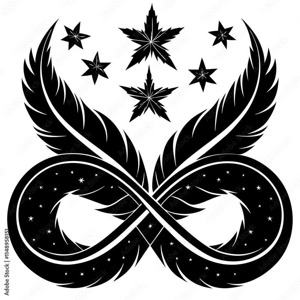 Infinity Symbol with Feathers and Stars Design Infinity Symbol with Feathers and Stars Design
