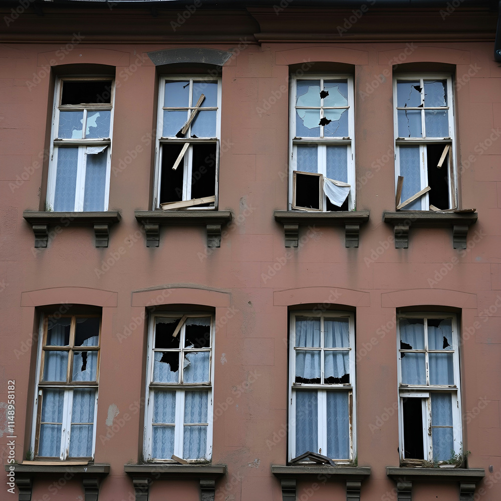 Obraz premium Old building with broken windows
