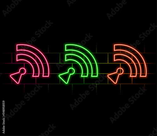 3D Wi-Fi light effect. Wireless wifi networking with a wave effect collection. Glowing blue signal wi fi, sensor, radar, RFID and round circle waves wireless technology concept. Vector.