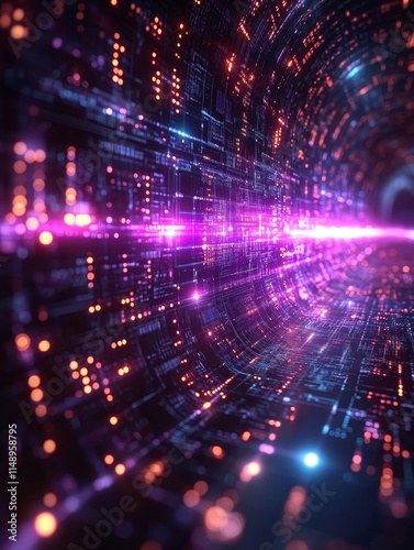 Visual Representation of a Futuristic Data Tunnel With Glowing Circuits and Vibrant Colors Showcasing Digital Connectivity