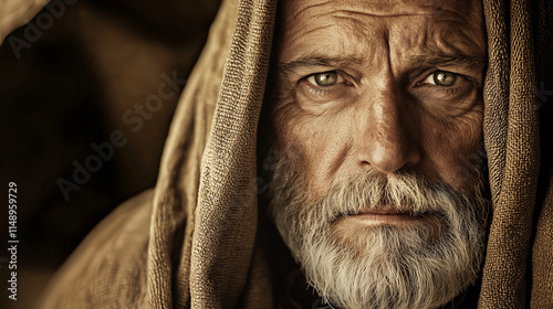 Biblical Patriarch Portrait in Sepia Tone with Deep Expression