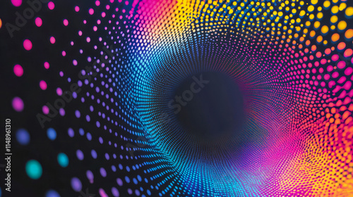 Vibrant abstract spiral of colorful dots with black center