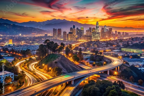 Double Exposure: LA Harbor Freeway Interchange & Hollywood Hills, California Highway Photography