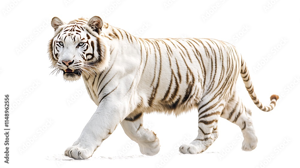 Obraz premium White tiger walking, isolated on white background.