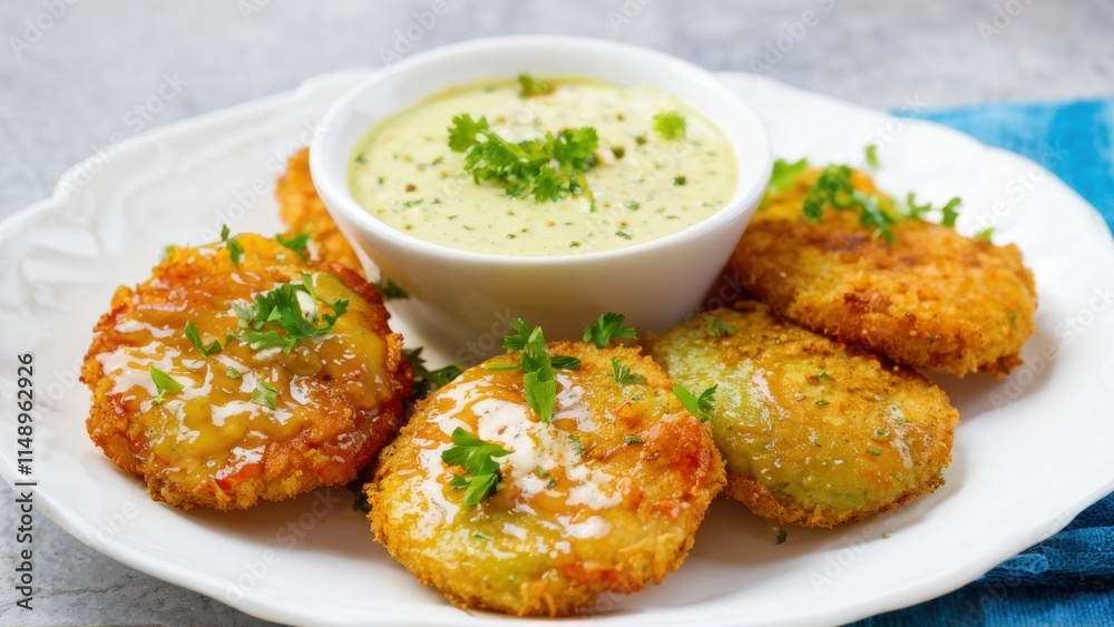 Green tomatoes fried in cheese breadcrumbs until crisp, served with hot Remoulade sauce. Green tomatoes fried in cheese breadcrumbs until crisp, served with hot Remoulade sauce.