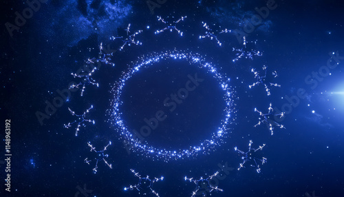 Celestial light patterns forming a cosmic, circular display in the starry night sky photo