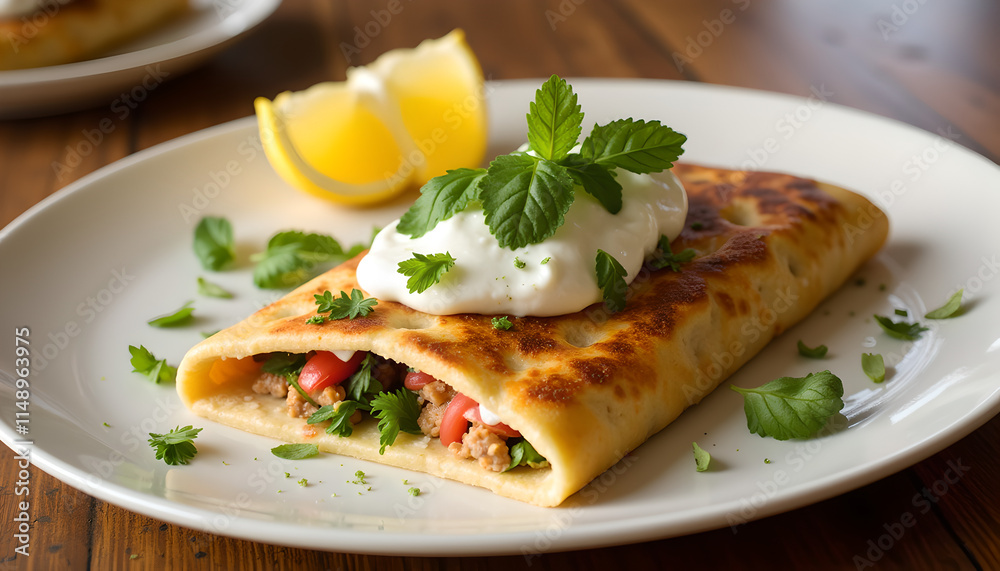 Stuffed flatbread with yogurt and herbs Stuffed flatbread with yogurt and herbs