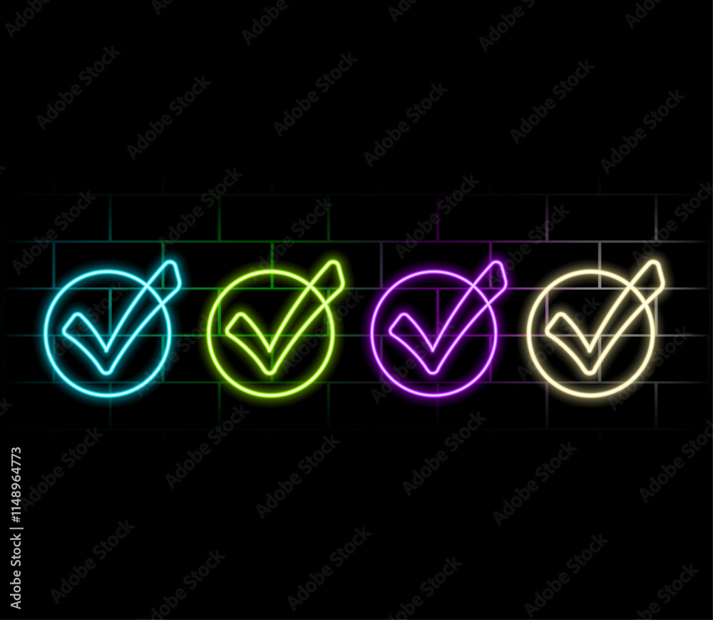 Accept Circular Button Outline yellow glowing neon icon