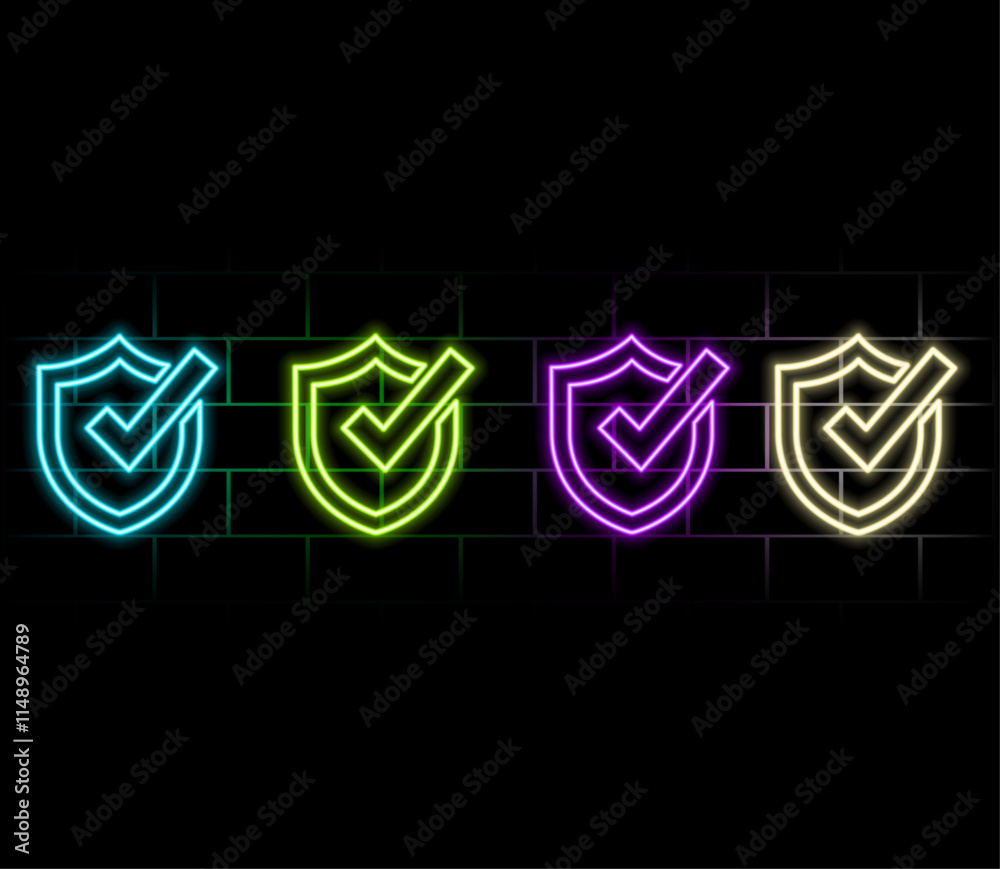 Beautiful color tick icon on a black abstract background.