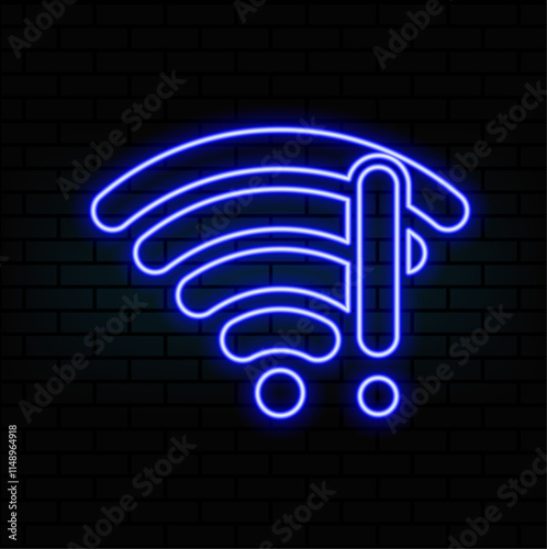 No Wifi icon neon. No signal internet neon. No connection. No network. Paid internet. Bad antenna in neon style. Vector EPS 10.