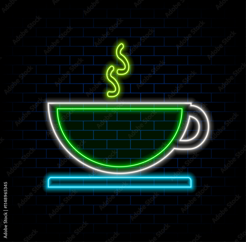 Tea icon. Tea icon neon light glowing vector Illustration. Illustration of a neon sign for a tea icon. Icon of a Cup and kettle of tea.