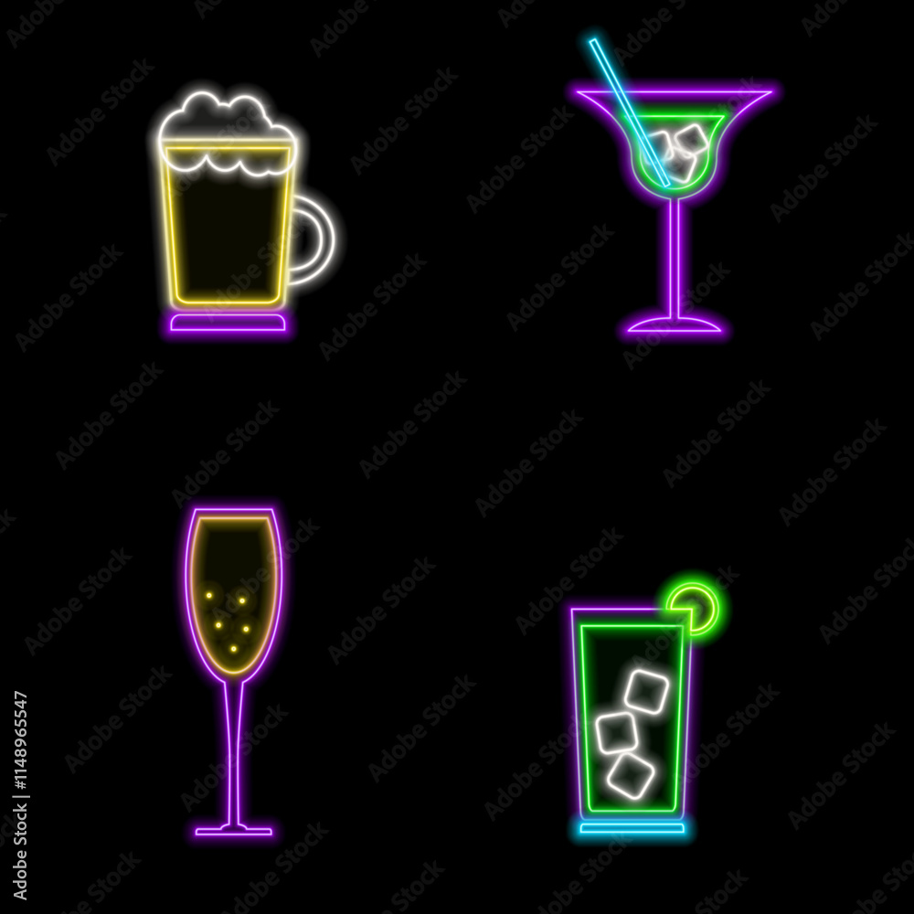 Vector realistic isolated neon sign of Champagne logo for decoration and covering on the wall background. Concept of Merry Christmas and Happy New Year.