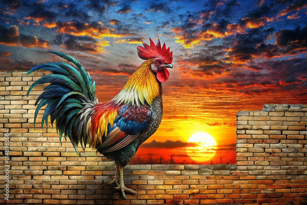 Fototapeta premium Double Exposure Rooster Graffiti Wall Art - Surreal Urban Photography