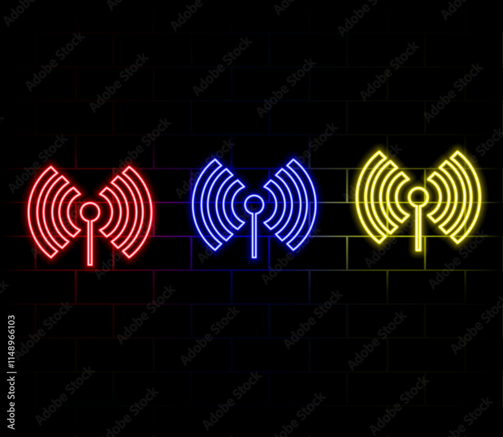 wi-fi icon. Orange neon style on black background. Light icon