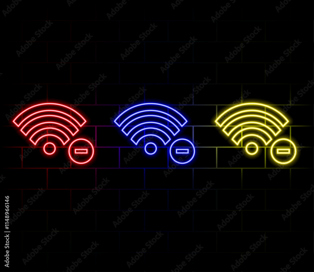 Wi-Fi neon effect icon, signal, connect, internet, symbol, vector