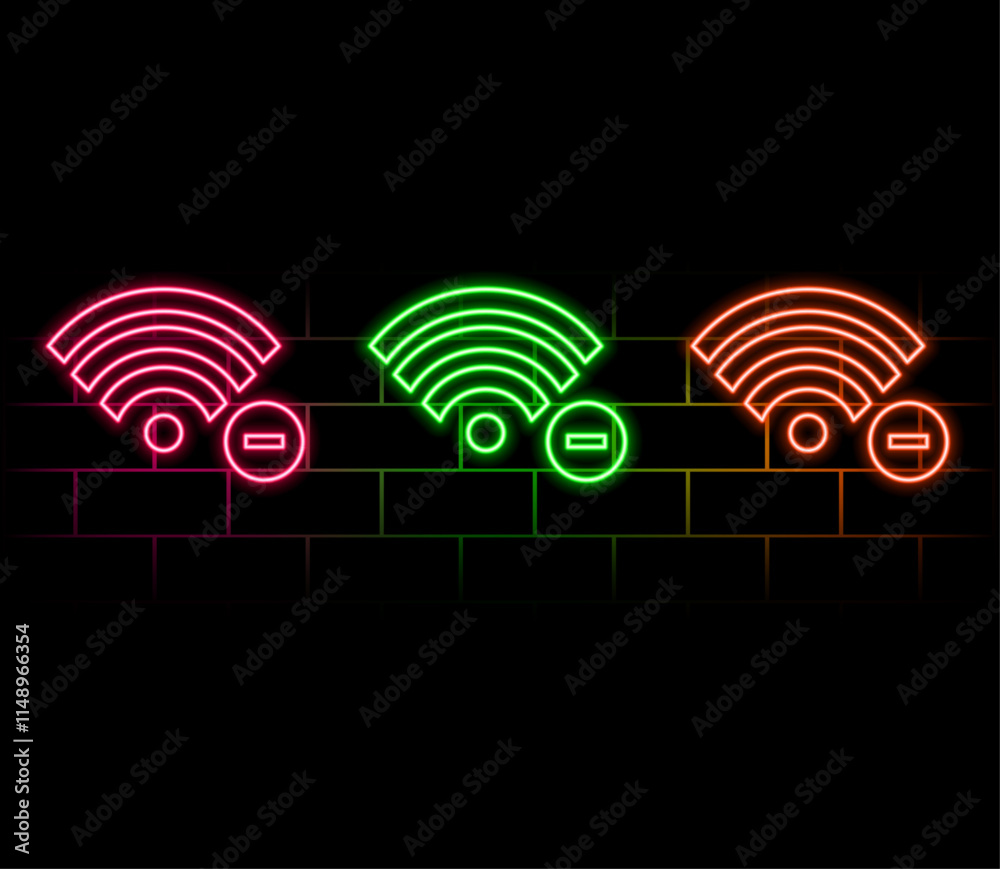 Wi-fi neon sign.vector Night bright advertisement. illustration in neon style for cafe and connection. Vector illustration in neon style.