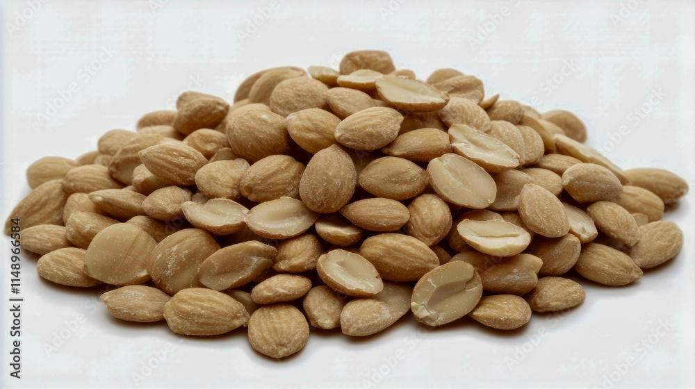Shelled almonds pile on white background Shelled almonds pile on white background