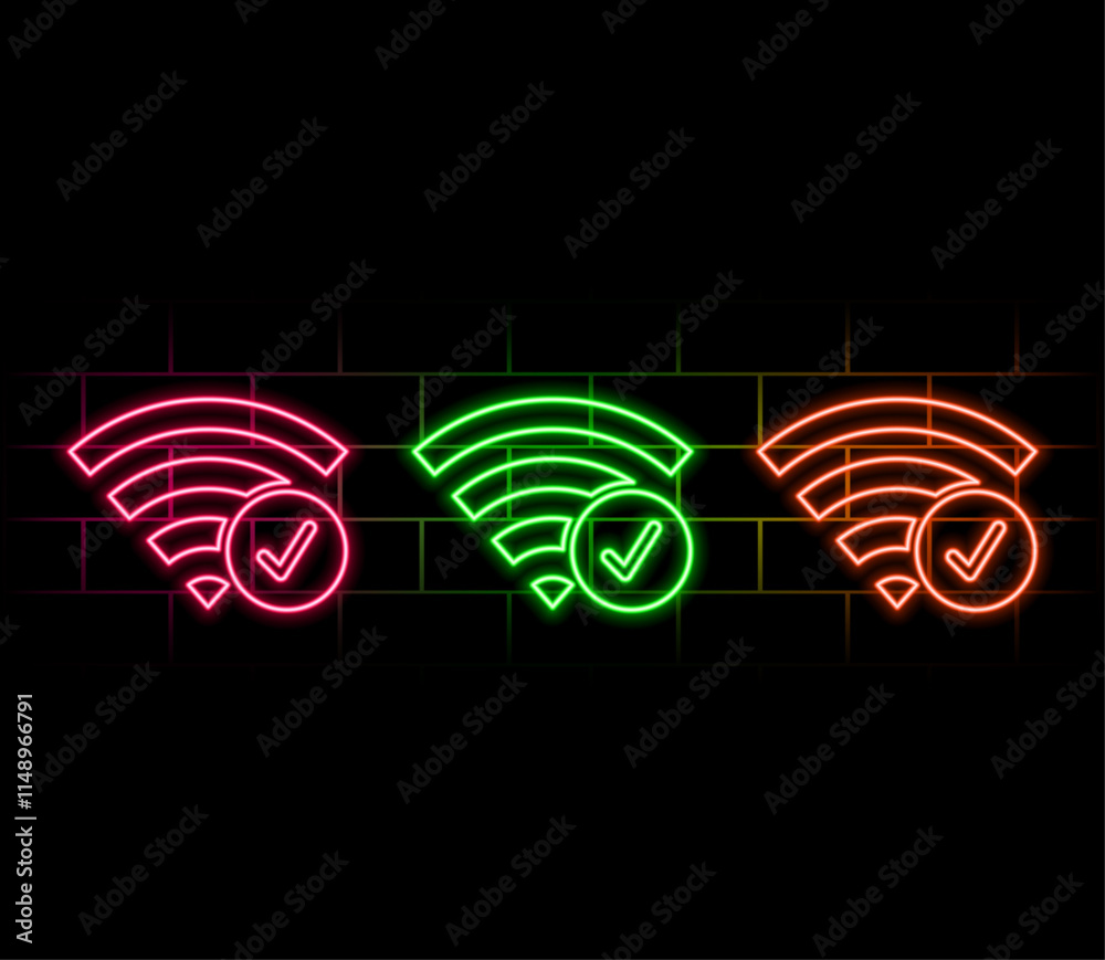 Yellow Wi-Fi neon glowing icon. illustration isolated on dark background.