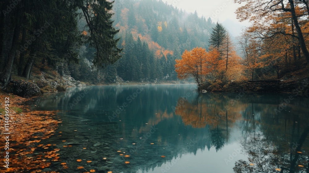 Obraz premium Tranquil Autumn Scene with Reflections in a Serene Lake