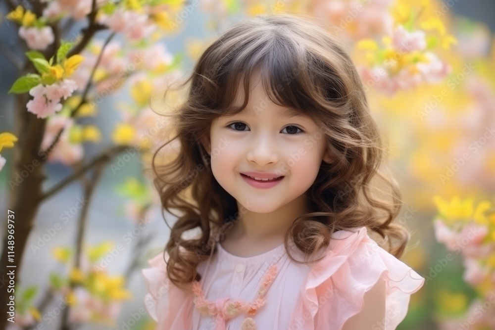 portrait of a beautiful little girl in spring blooming cherry garden portrait of a beautiful little girl in spring blooming cherry garden