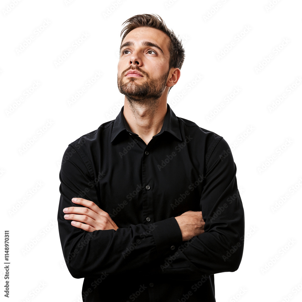Thoughtful Young Man Contemplating Ideas Against a transparent Background Thoughtful Young Man Contemplating Ideas Against a transparent Background