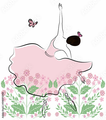 ballerina with flowers and butterflies