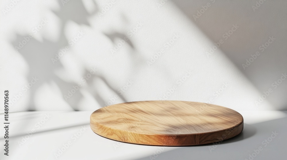 Round Wood Table Top with Abstract Shadow Drop on White Wall Background for Mockup Product Display
Round Wood Table Top with Abstract Shadow Drop on White Wall Background for Mockup Product Display