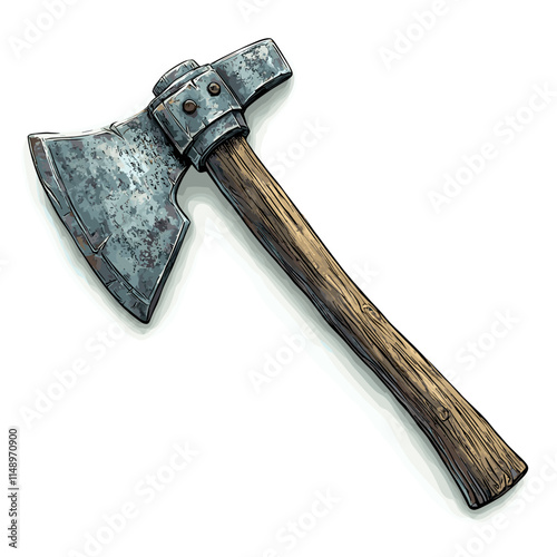 An axe with a wooden handle Vector illustration on a  white background